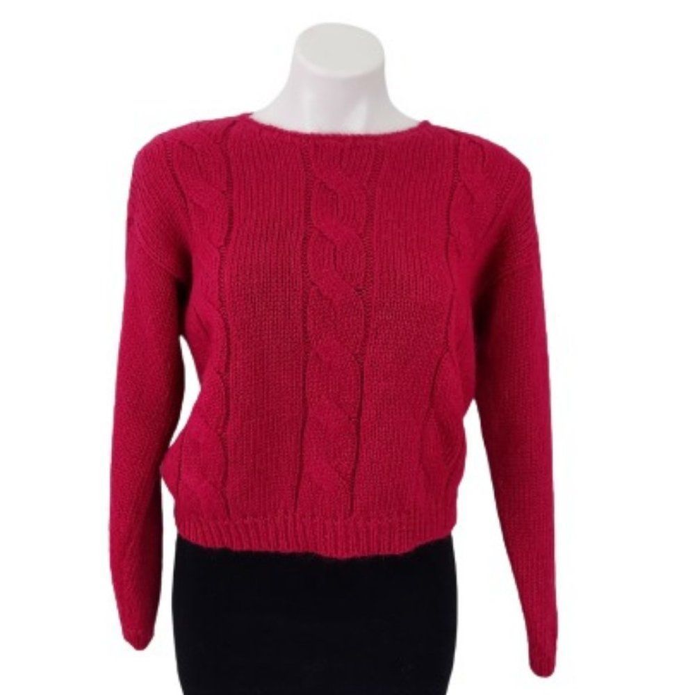 Vintage 1980s Spice of Life Oversize Cable Knit Pullover Sweater, Pink, L